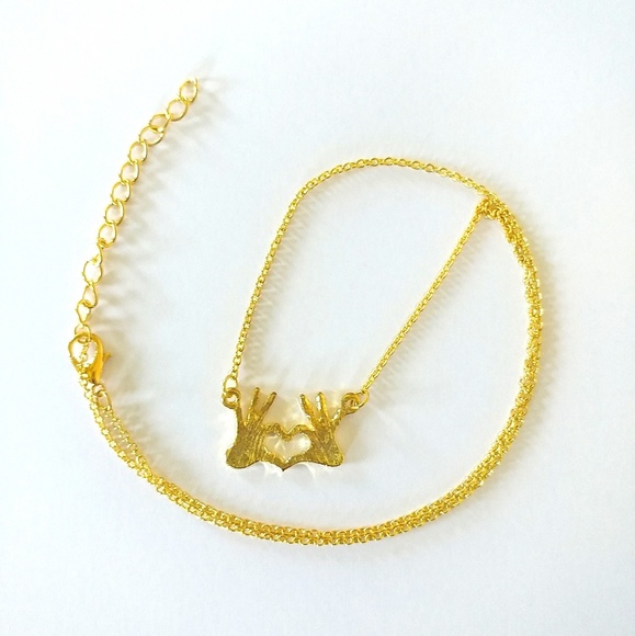 Jewelry - I Love You Heart Hands Necklace Goldtone Jewelry - I Love You Heart Hands Necklace Goldtone